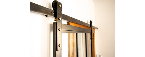 Black and brass French Barn Door Hardware