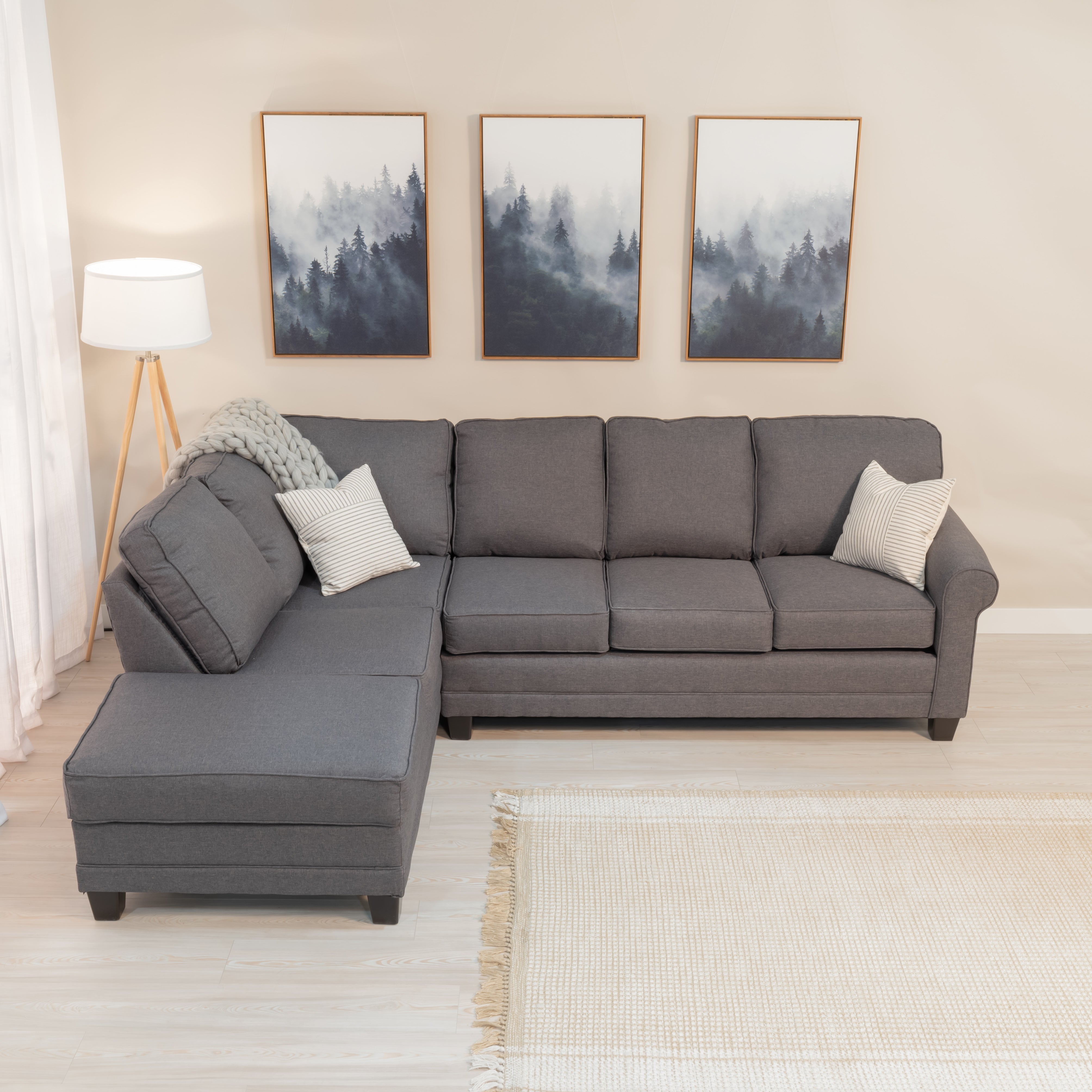 Sheffield Left-Facing Fabric Sofa-Chase Sectional Grey